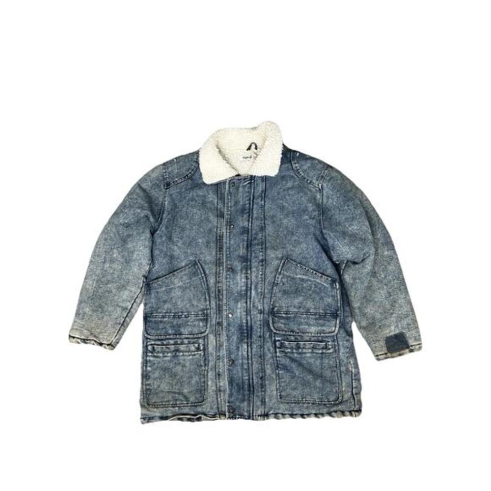 Vintage Windbreaker Acid Wash Denim Sherpa Lined Jacket Men’s Size XL